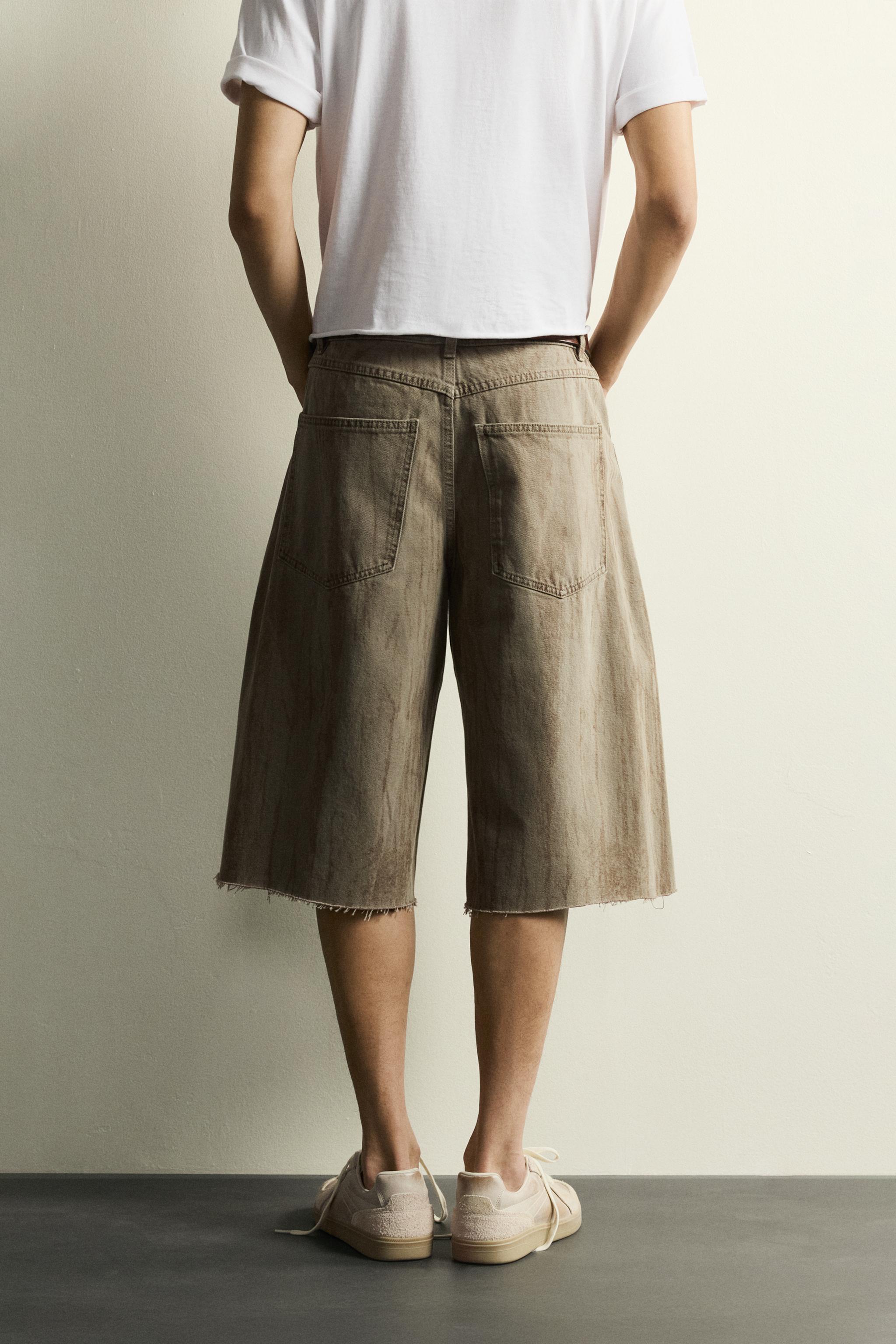 WASHED PRINT DENIM JORTS